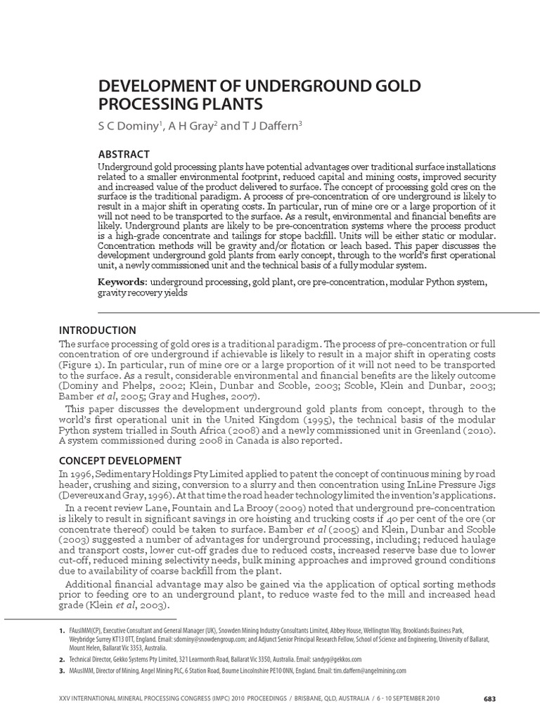 Underground Gold Processing Innovations | PDF | Mining | Mill (Grinding)