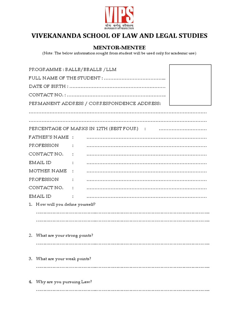 Mentor - Mentee Form | PDF