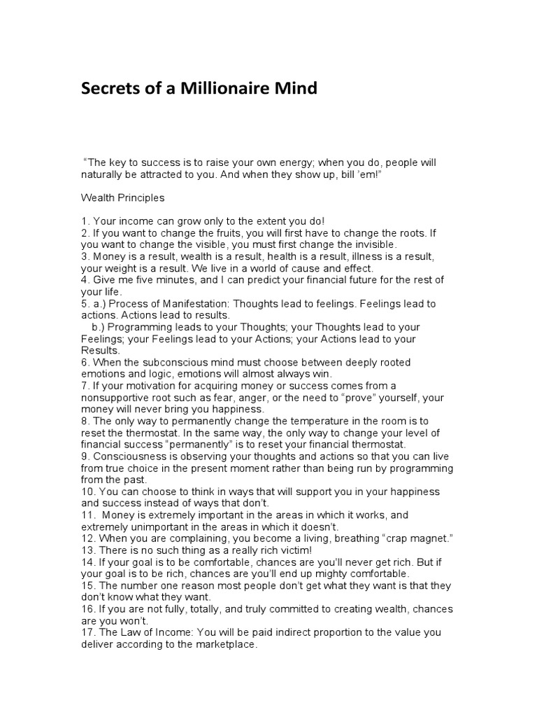 Secrets of A Millionaire Mind Summary PDF Feeling Thought