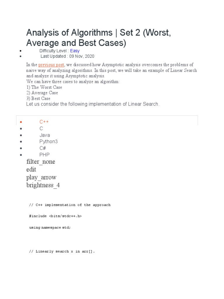 Analysis of Algorithms - Set 2 (Worst, Average and Best Cases ...