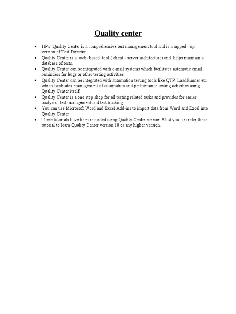 Quality Center | PDF | Computers | Technology & Engineering
