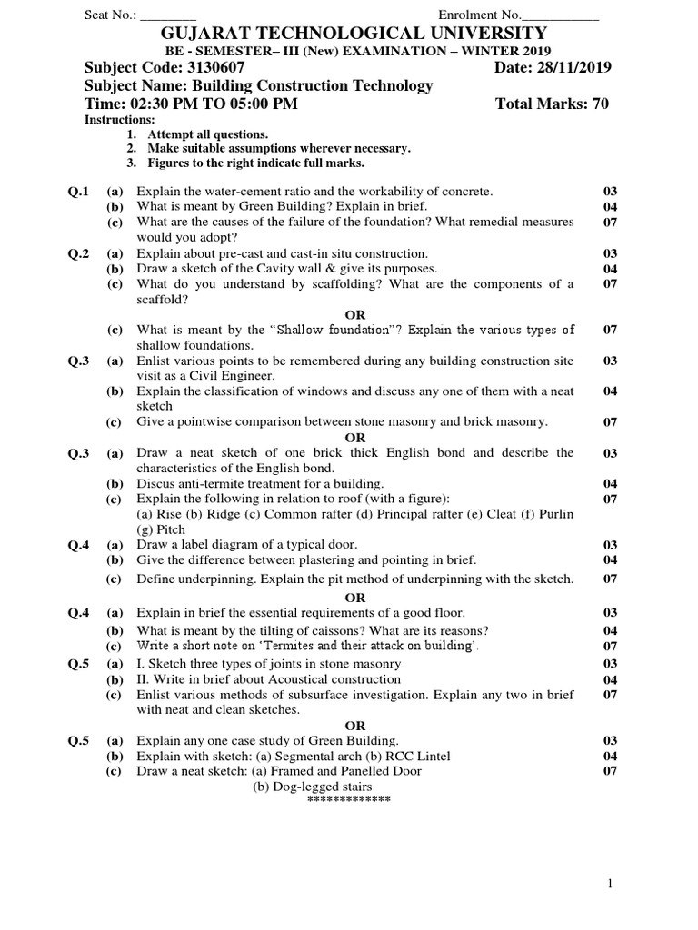 Building Construction Technology Exam 2019 | PDF | Real Estate Law ...