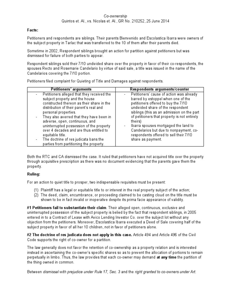 Quintos Et. Al., Vs Nicolas Et. Al., GR No. 210252, 25 June 2014 PDF
