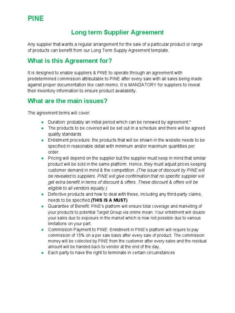 Long Term Supply Agreement Meaning – HZAR