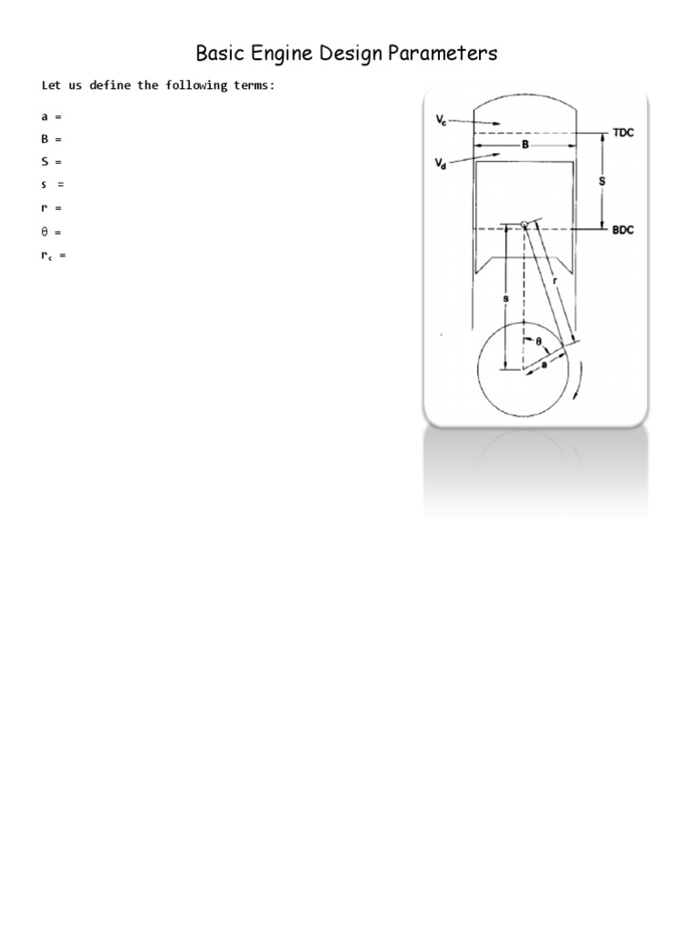 Basic Engine Design Parameters Let Us Define The Following Terms A B