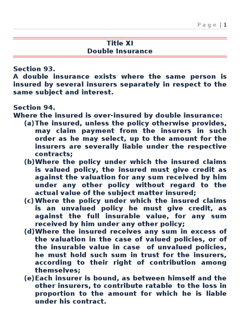 Understanding Double Insurance Concepts | PDF | Reinsurance | Insurance ...