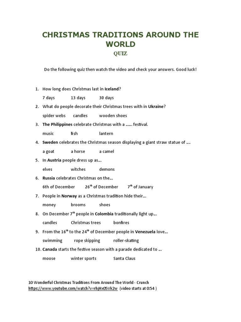 christmas traditions quiz