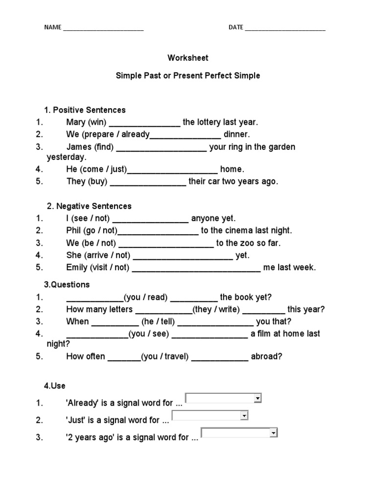 Worksheet Simple Past or Present Perfect Simple | PDF
