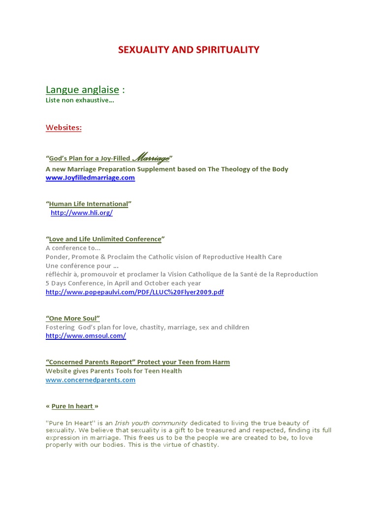Sexuality and Spirituality Langue Anglaise | PDF | Combined Oral ...