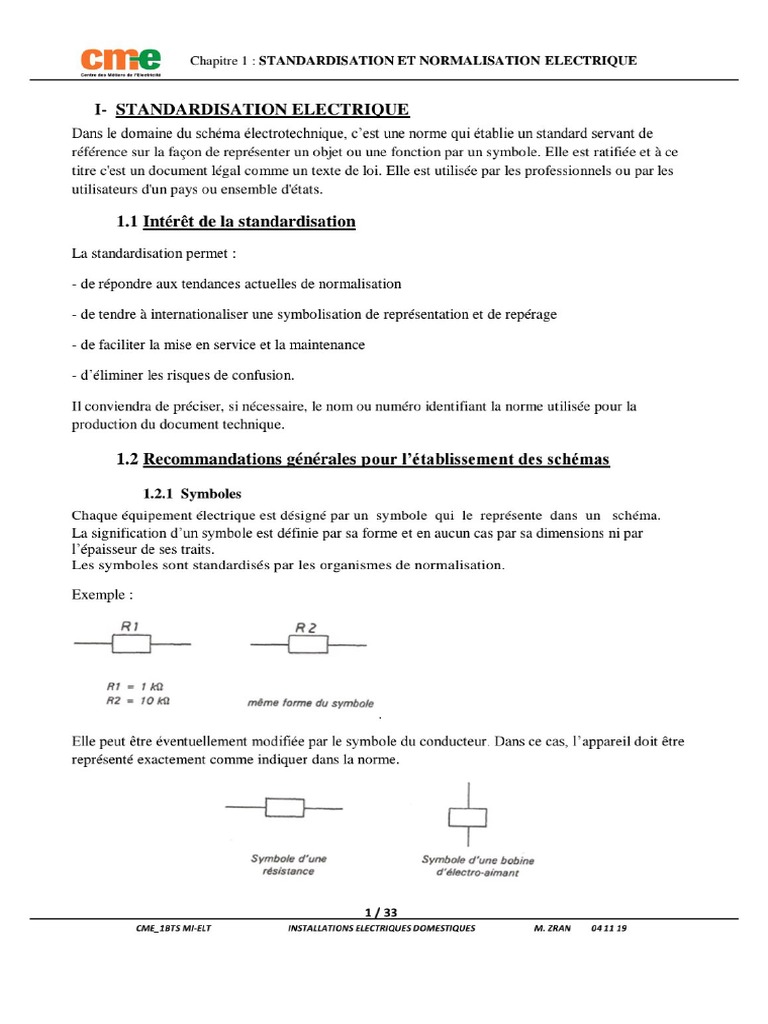 Pour Représenter Un Schéma D un Déplacement Il Faut Indiquer 01 Standardisation Des Appareils Électriques | PDF