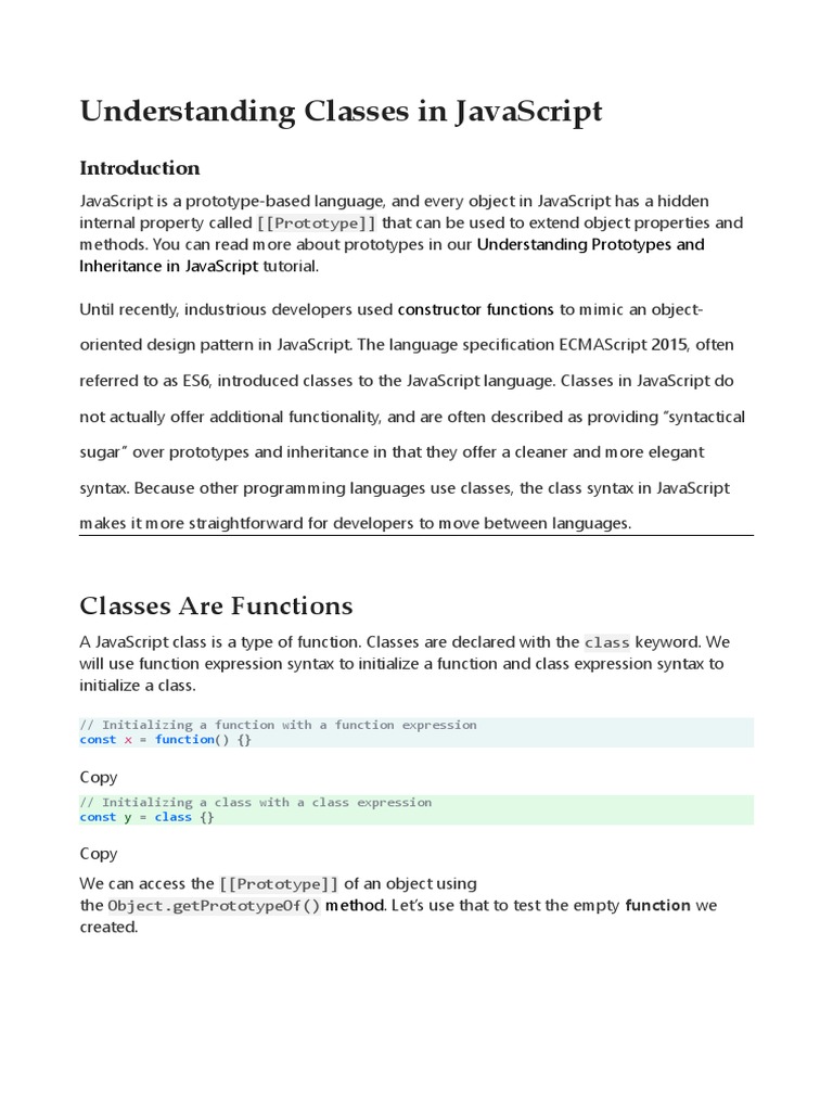 Understanding Classes in Javascript | PDF | Career & Growth | Computers