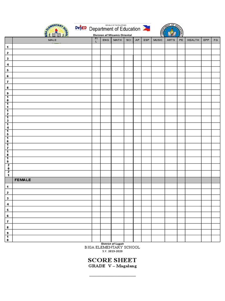 Score Sheet Template | PDF