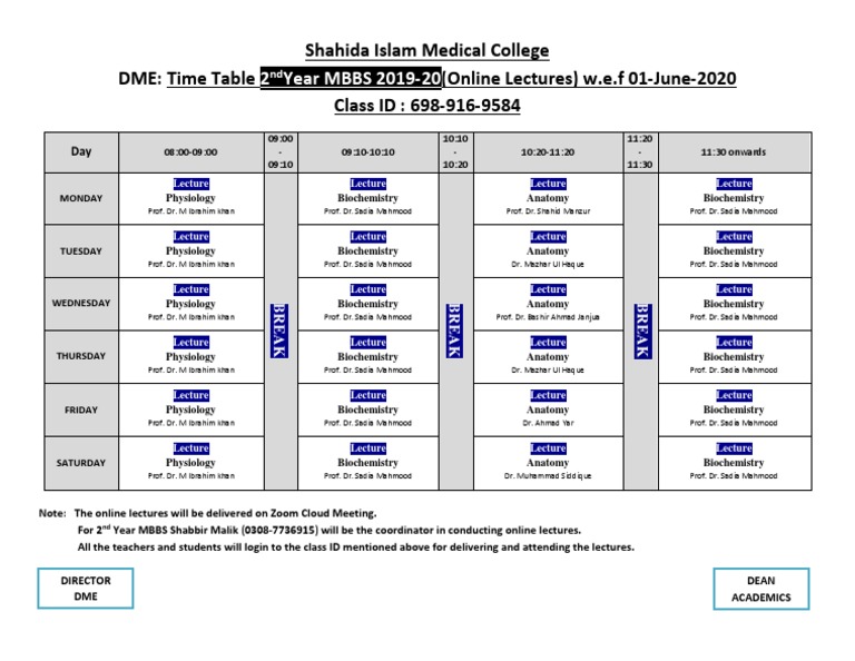 2nd Year MBBS Online Lecture Schedule | PDF | Nature