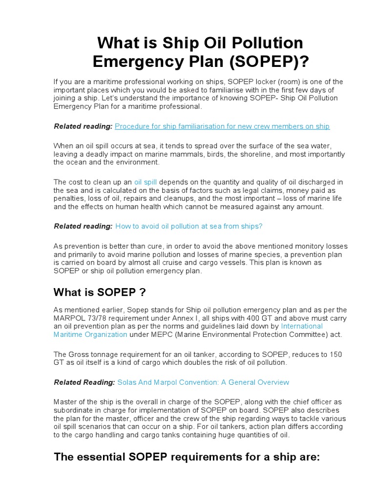 Understanding Ship Oil Pollution Emergency Plan | PDF | Oil Spill | Ships