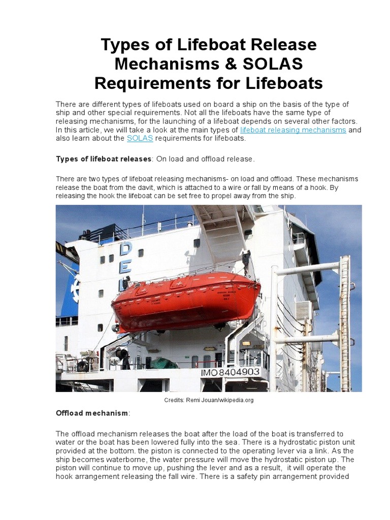 Types of Lifeboat Release Mechanisms & SOLAS Requirements For Lifeboats