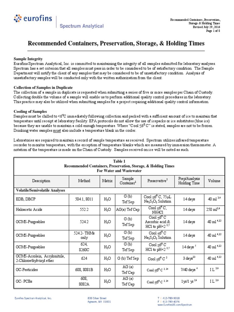 Containers, Preservation, Storage, & Holding Times PDF