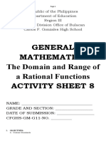 General Mathematics The Domain and Range of A Rational Functions Activity Sheet 8