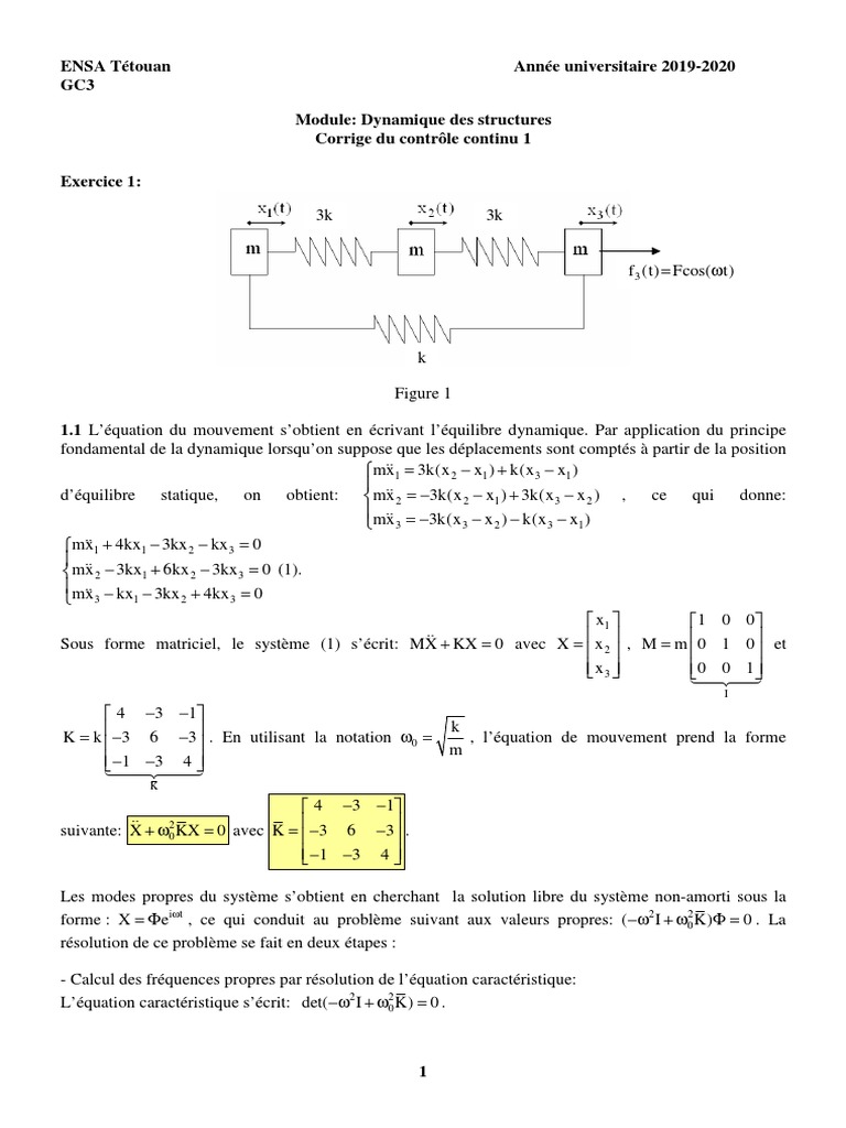 Corrige - CC1 - Dynamique Des Structures - 2019 - 2020 | PDF ...