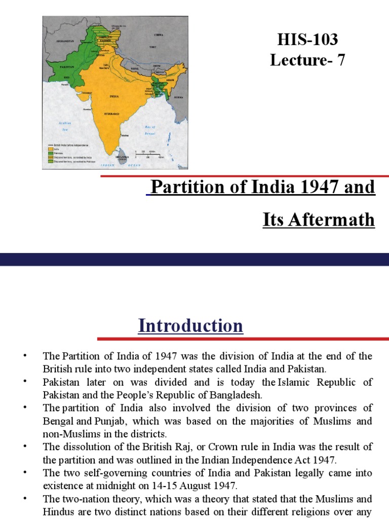 Lec - 7 Partition of India | PDF | Partition Of India | British Raj