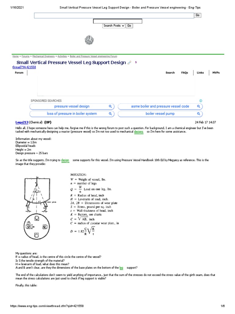 Small Vertical Pressure Vessel Leg Support Design Boiler and Pressure
