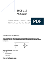 EECE-119 AC Circuit: Instantaneous Current, Voltage and Power, R, L, C, RL, RC, RLC Branches