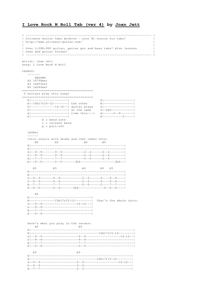 I Love Rock N Roll Tab | PDF | Song Structure | Popular Music