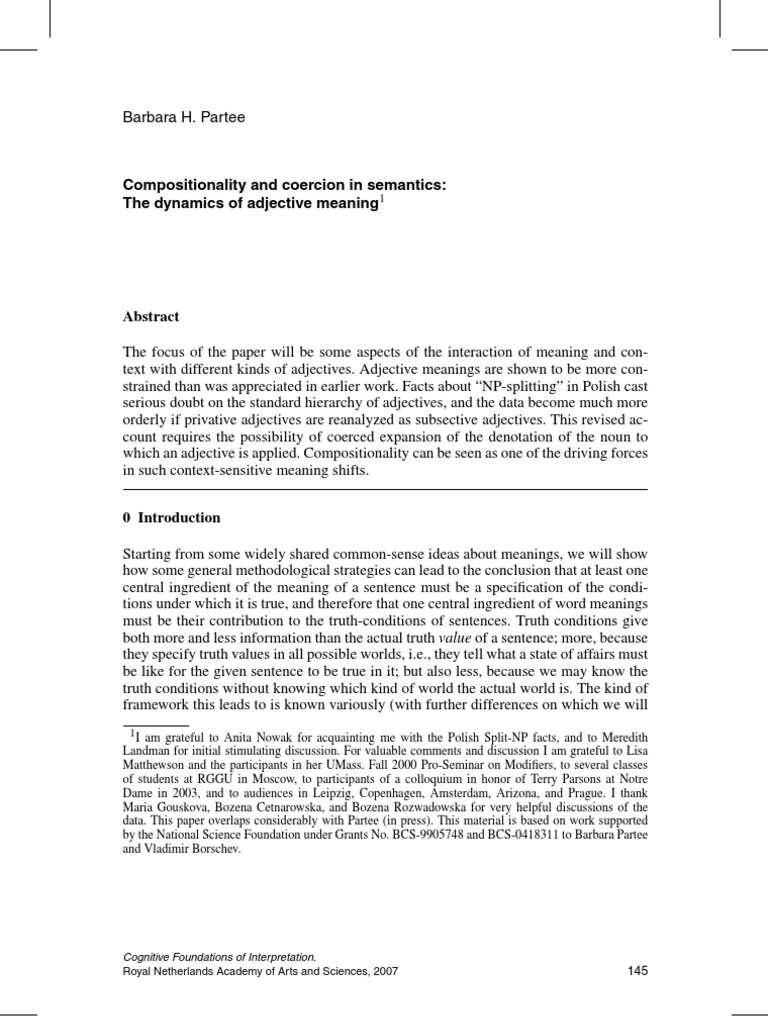 Compositionality and Coercion in Semantics The Dynamics of Adjective