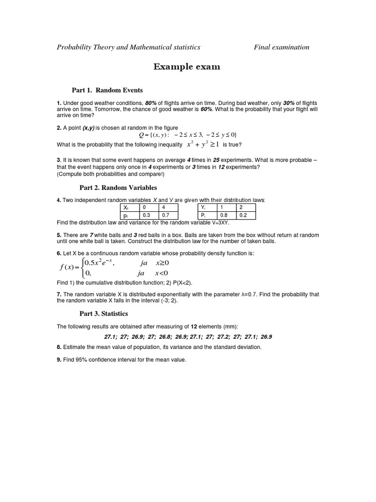 Example Exam: Probability Theory and Mathematical Statistics Final ...