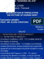 Modalization in Translation The Picture of Dorian Gray: Facultatea de Litere Specializare: Engleză - Franceză