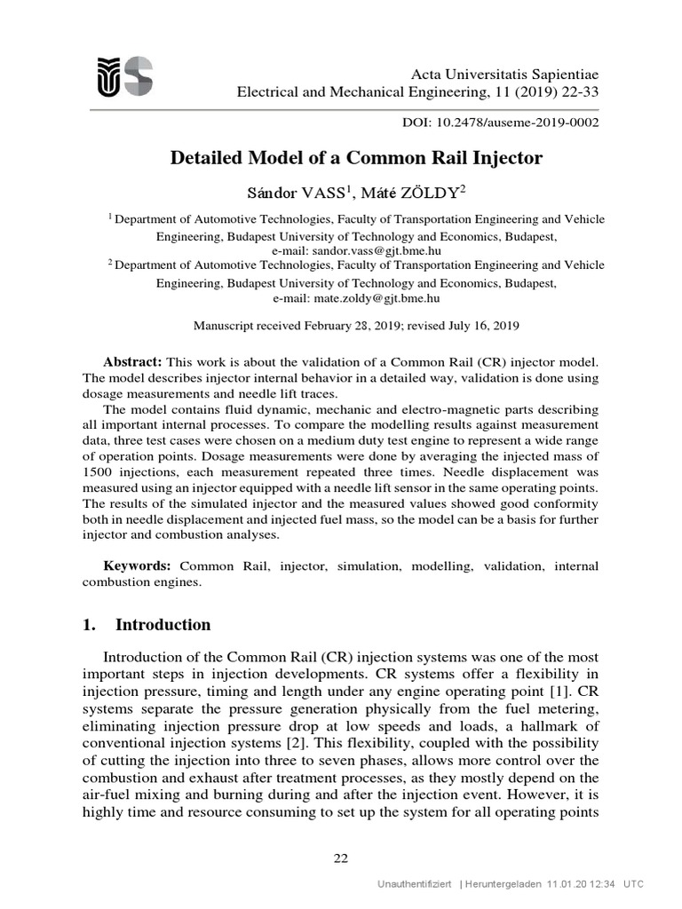 Detailed Model of A Common Rail Injector | PDF | Fuel Injection ...