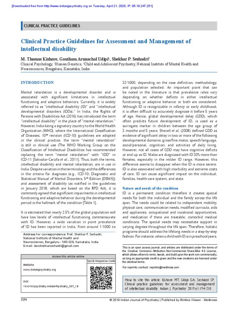 Clinical Practice Guidelines For Assessment and Management of