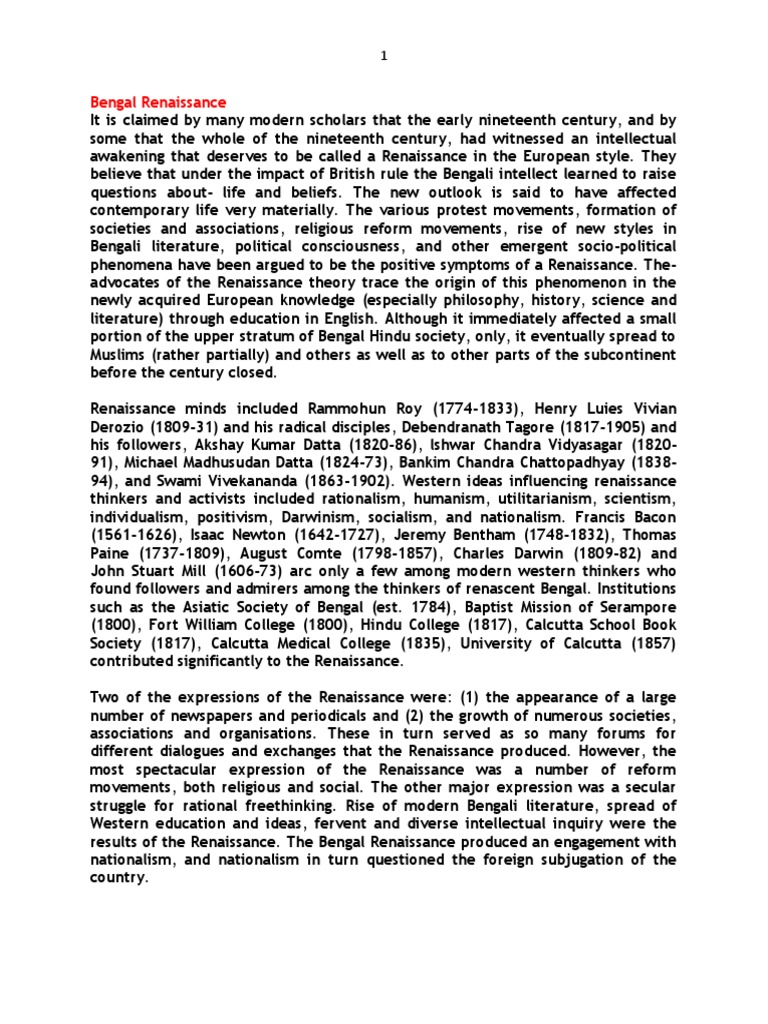 Bengal Renaissance | PDF | Renaissance | Bengal