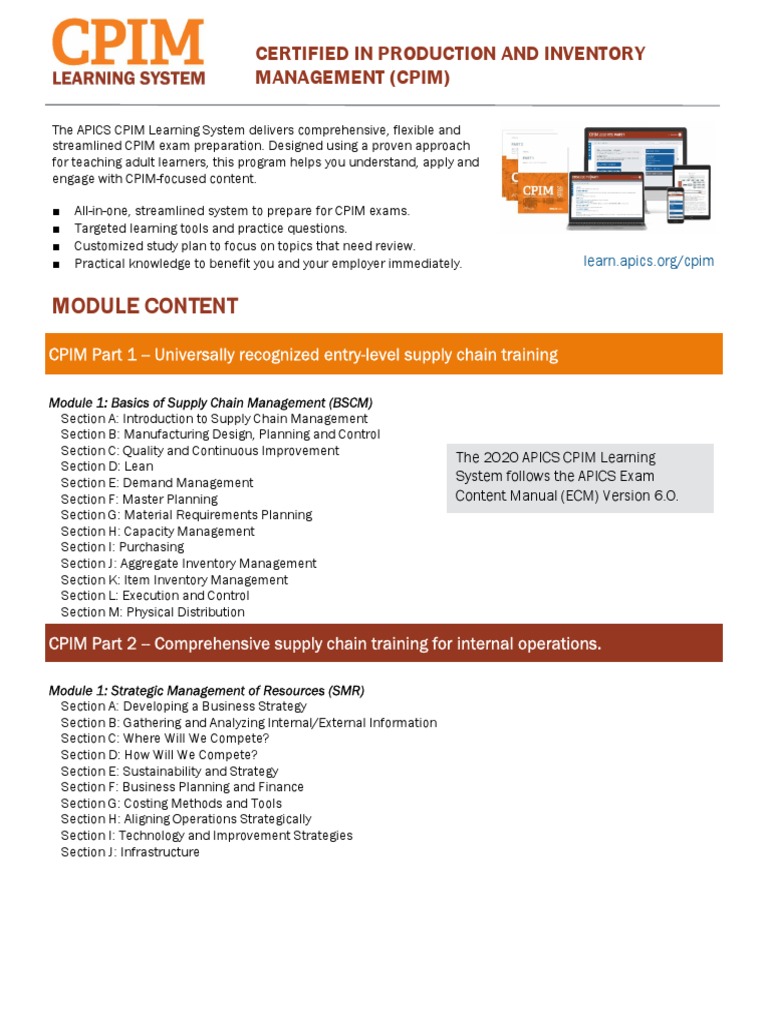 Cpim2020 - Module Content Outline | PDF | Supply Chain | Supply Chain ...