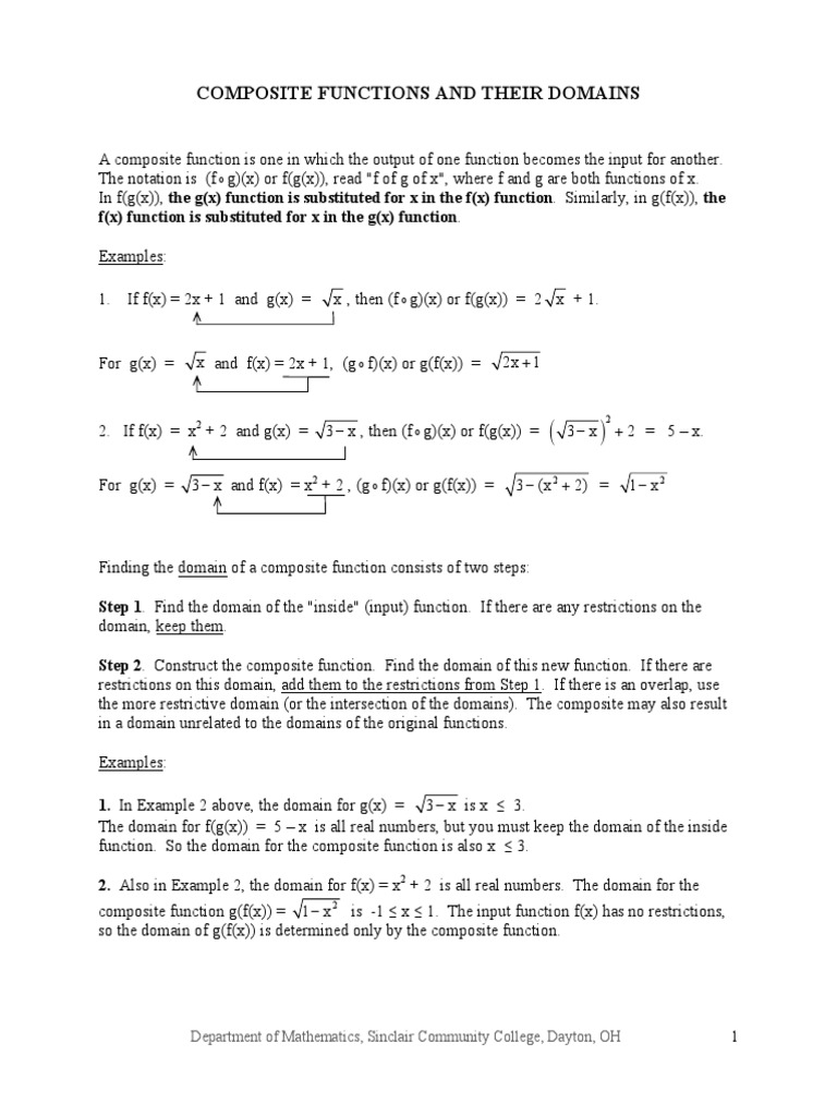 Domain Of Composite Functions Pdf Notes