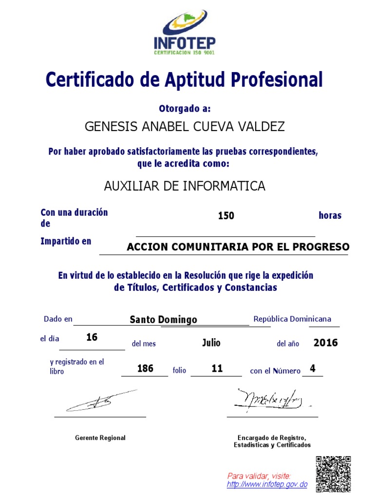 Certificado Informatica Pdf