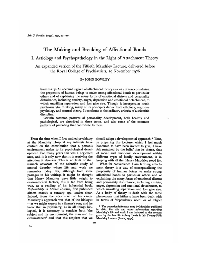 Bowlby J. 1979. The Making And Breaking Of Affectional Bonds. Tavistock Publications
