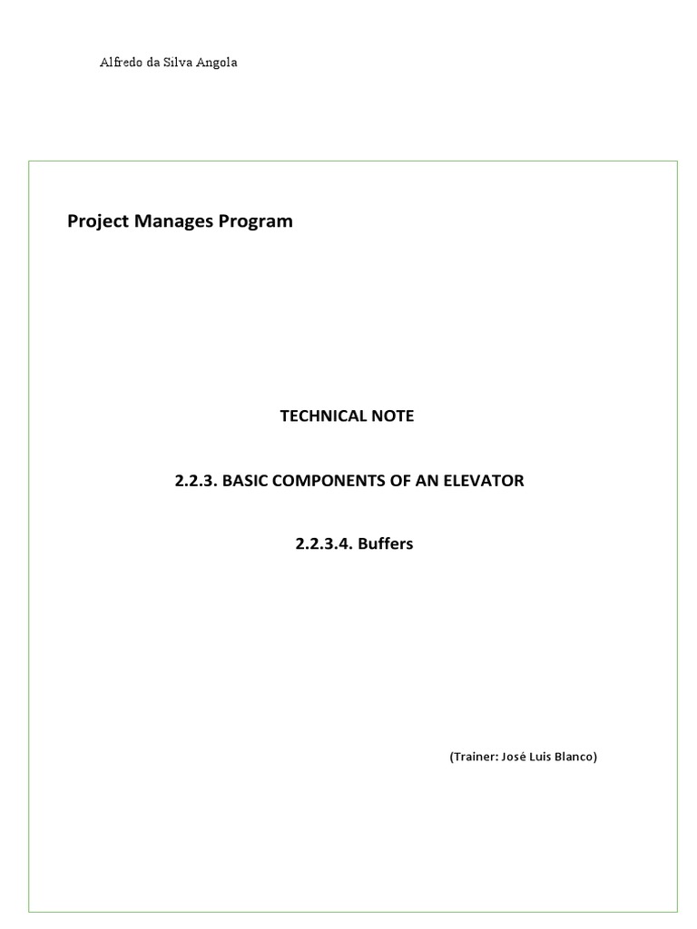 Project Manages Program: Technical Note | Download Free PDF | Elevator ...