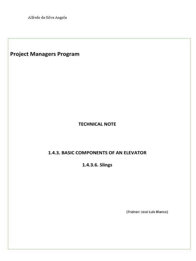 Project Managers Program: Technical Note | PDF | Elevator ...