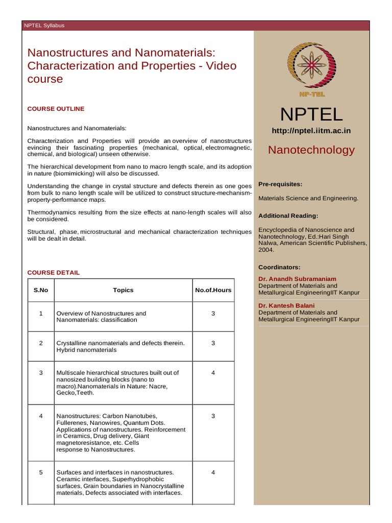 Nptel Nanostructures and Nanomaterials Characterization and