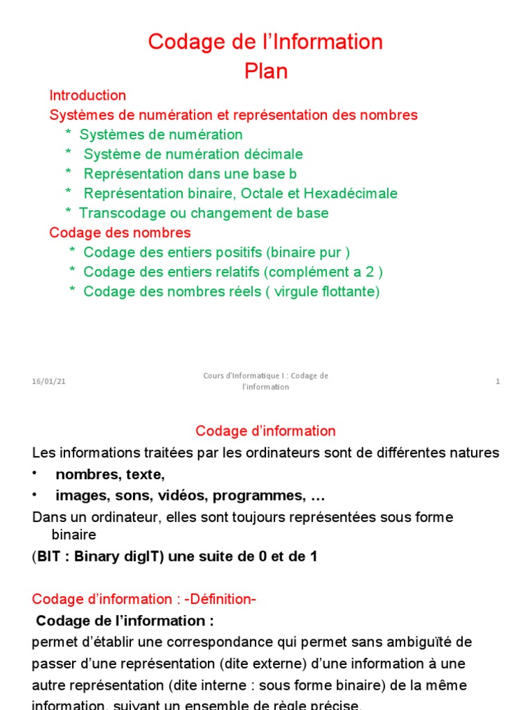 Cours Codage de L'information | PDF | Code (information) | Nombre