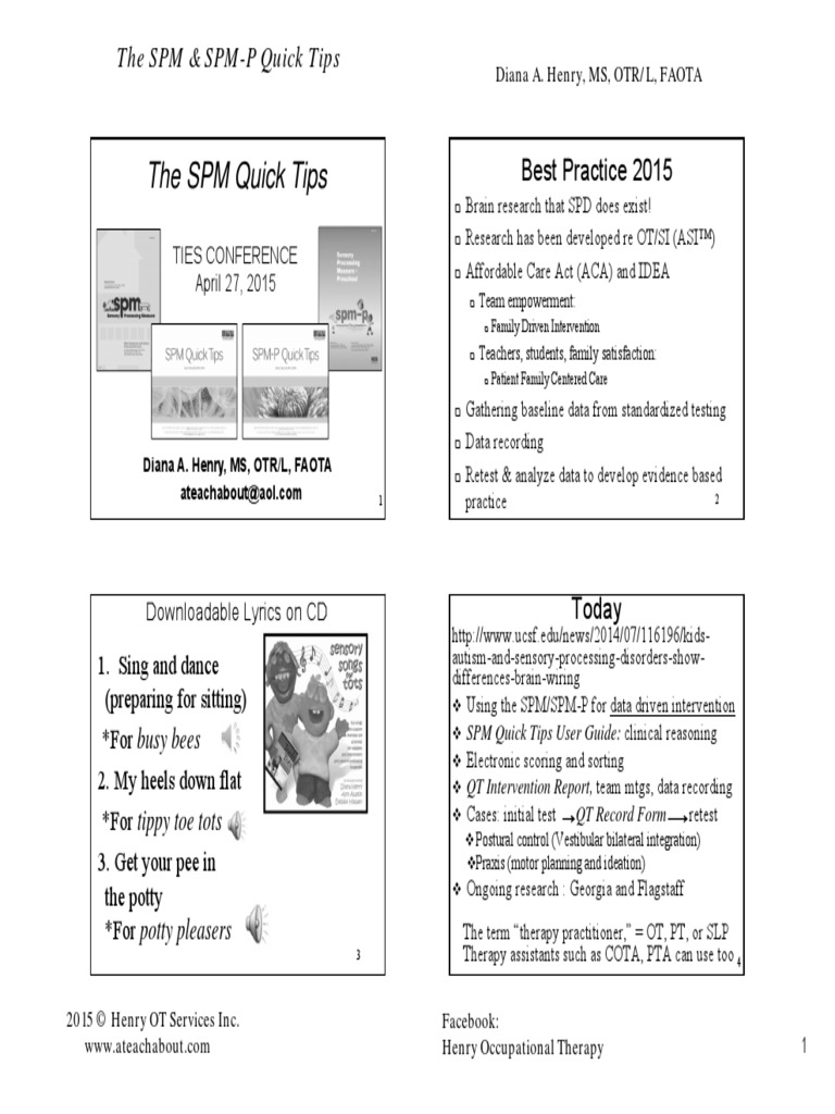 SPM Quick Tips Handout pg1 16 PDF | PDF | Vestibular System | Perception