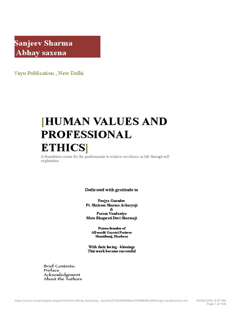 A Foundation for Excellence: Introducing a Course on Human Values and ...