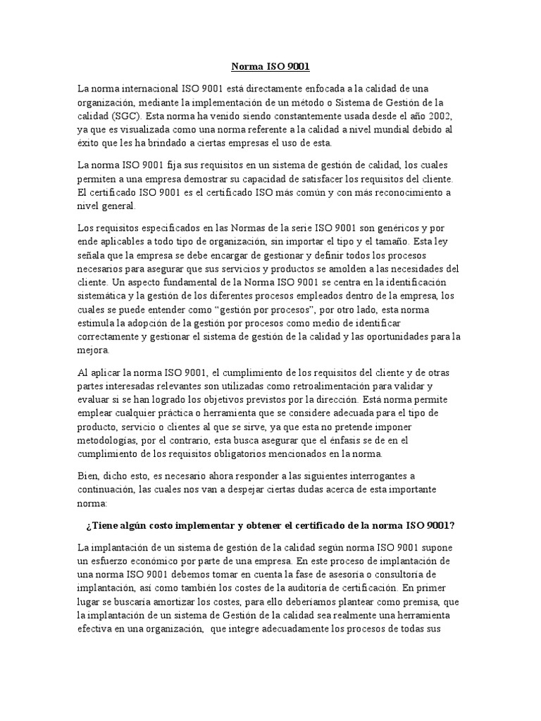 Guía sobre la Norma ISO 9001 y sus Beneficios | PDF | Iso 9000 ...