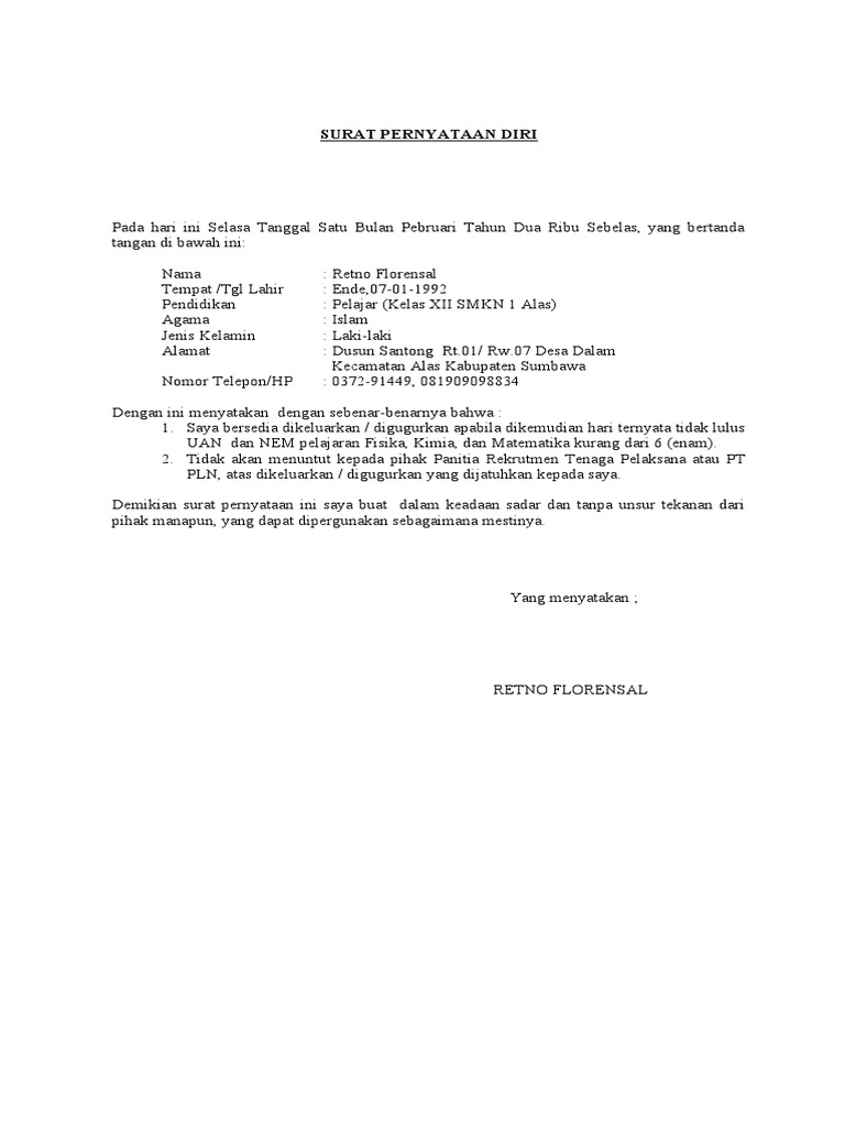 SURAT PERNYATAAN DIRI