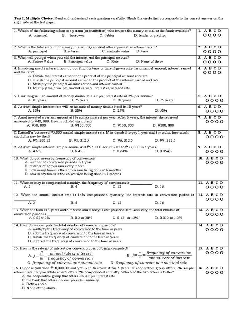 General Mathematics Pretest | Download Free PDF | Interest | Interest Rates