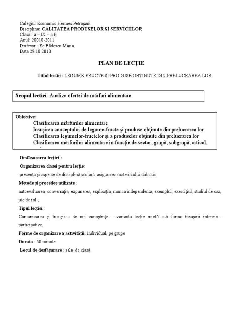 Plan de Lectie | PDF