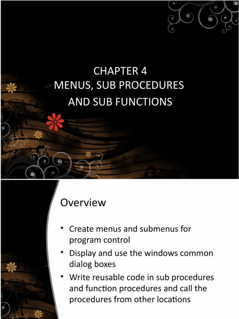 Menus, Sub Procedures and Sub Functions | Download Free PDF ...