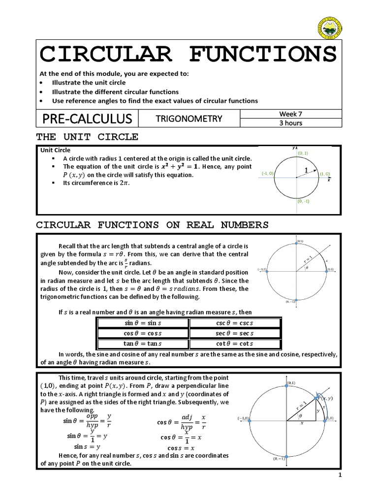 Circular Functions PDF | PDF | Trigonometric Functions | Sine