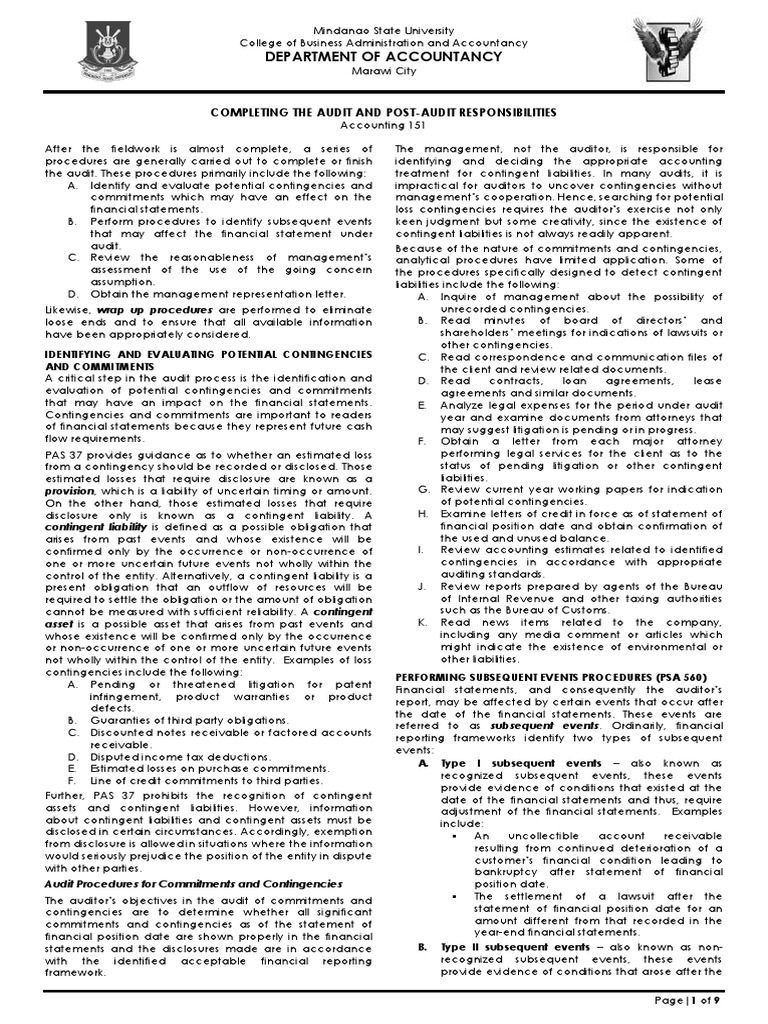 Audit Completion and Responsibilities Guide | PDF | Going Concern ...