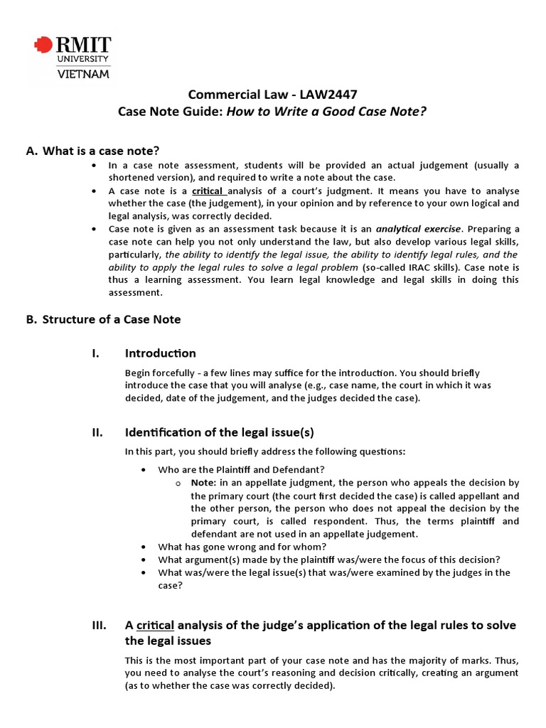 Case Note Guide  PDF  Judgment (Law)  Critical Thinking